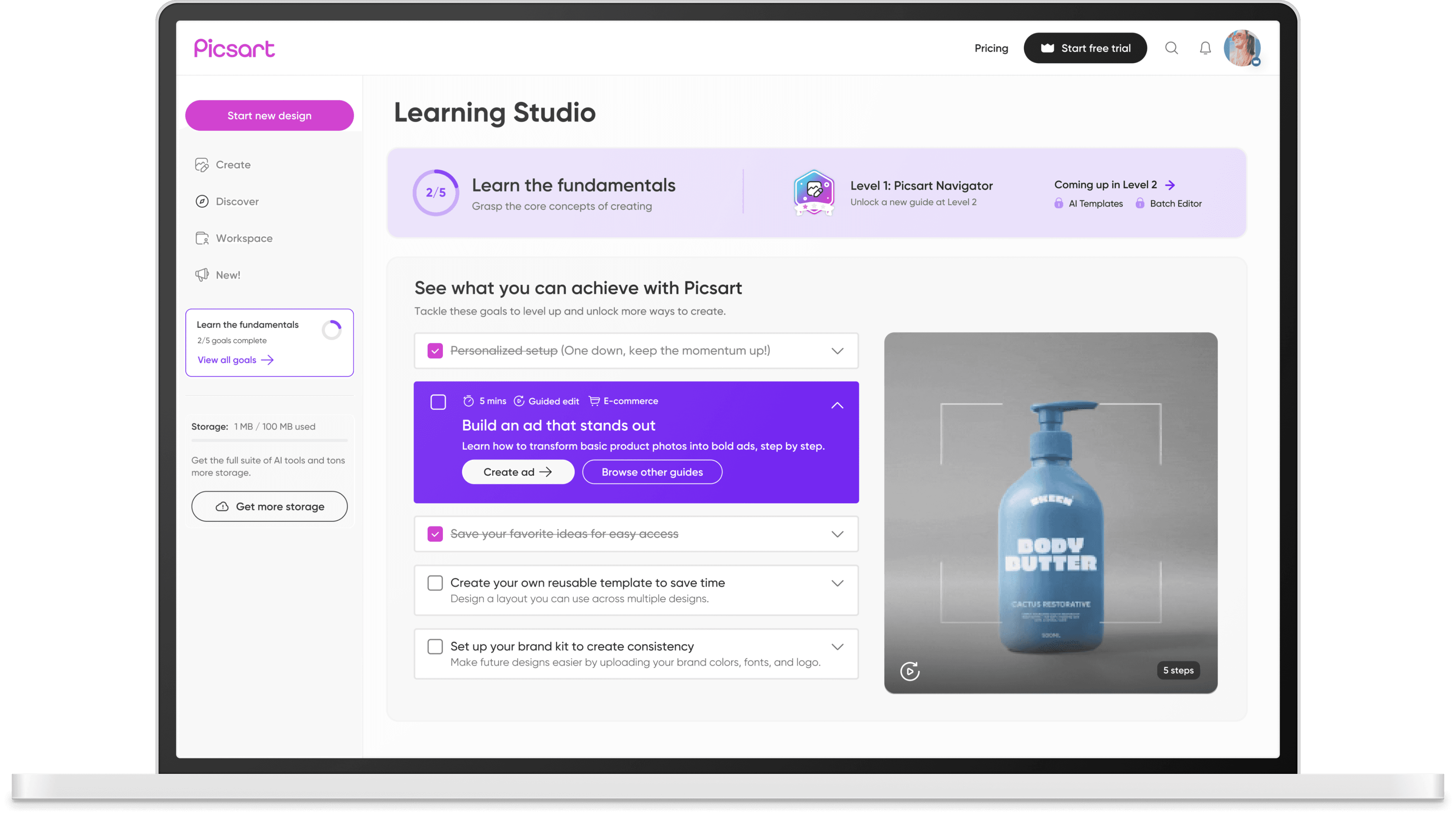 Picsart Learning Studio interface