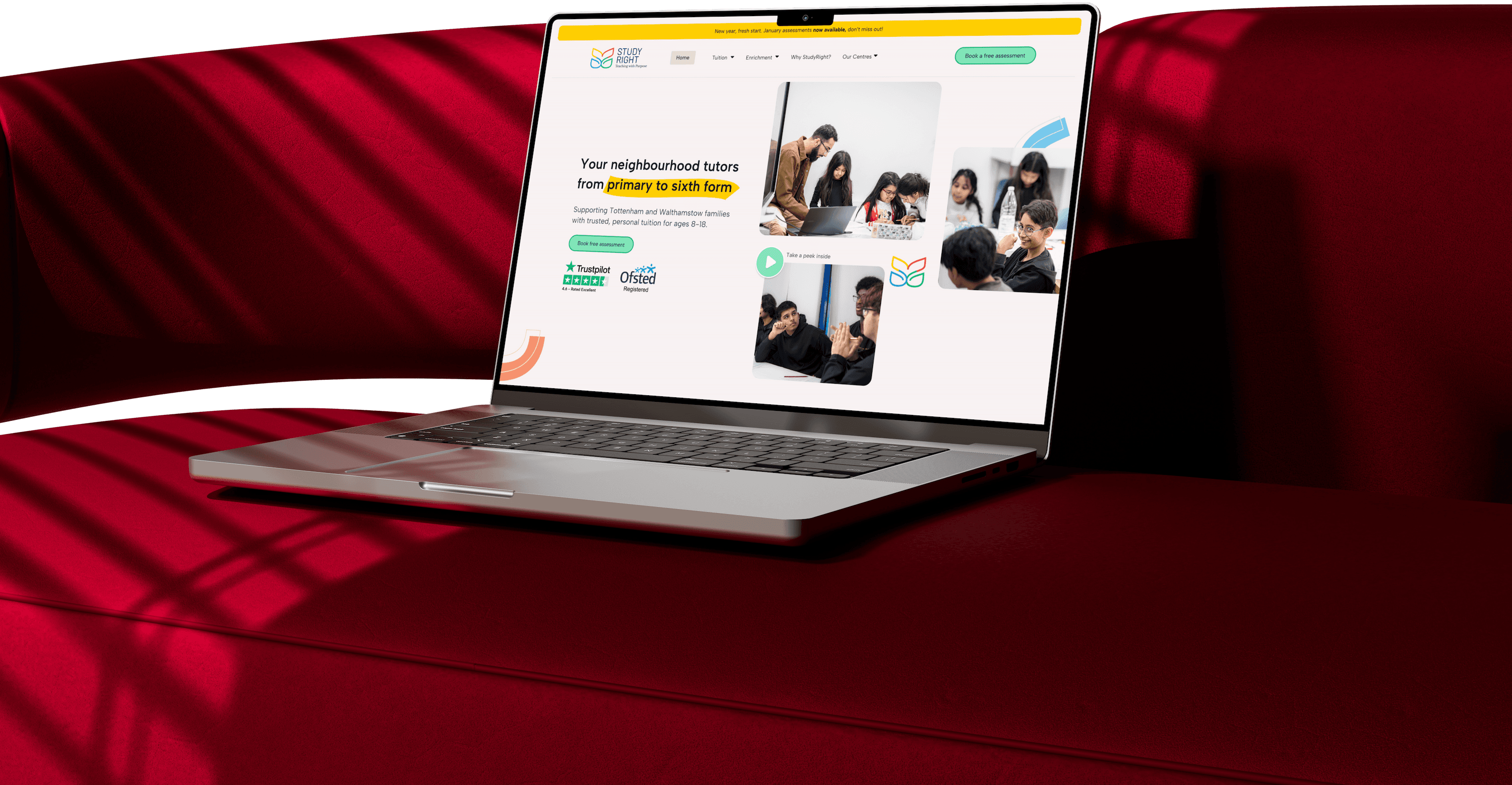 StudyRight website shown on a MacBook